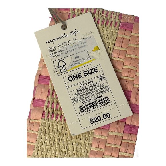 A New Day Pink Plaid Large Raffia Wristlet Clutch Purse 11.5x8 Bow MSRP$20 - Picture 7 of 10